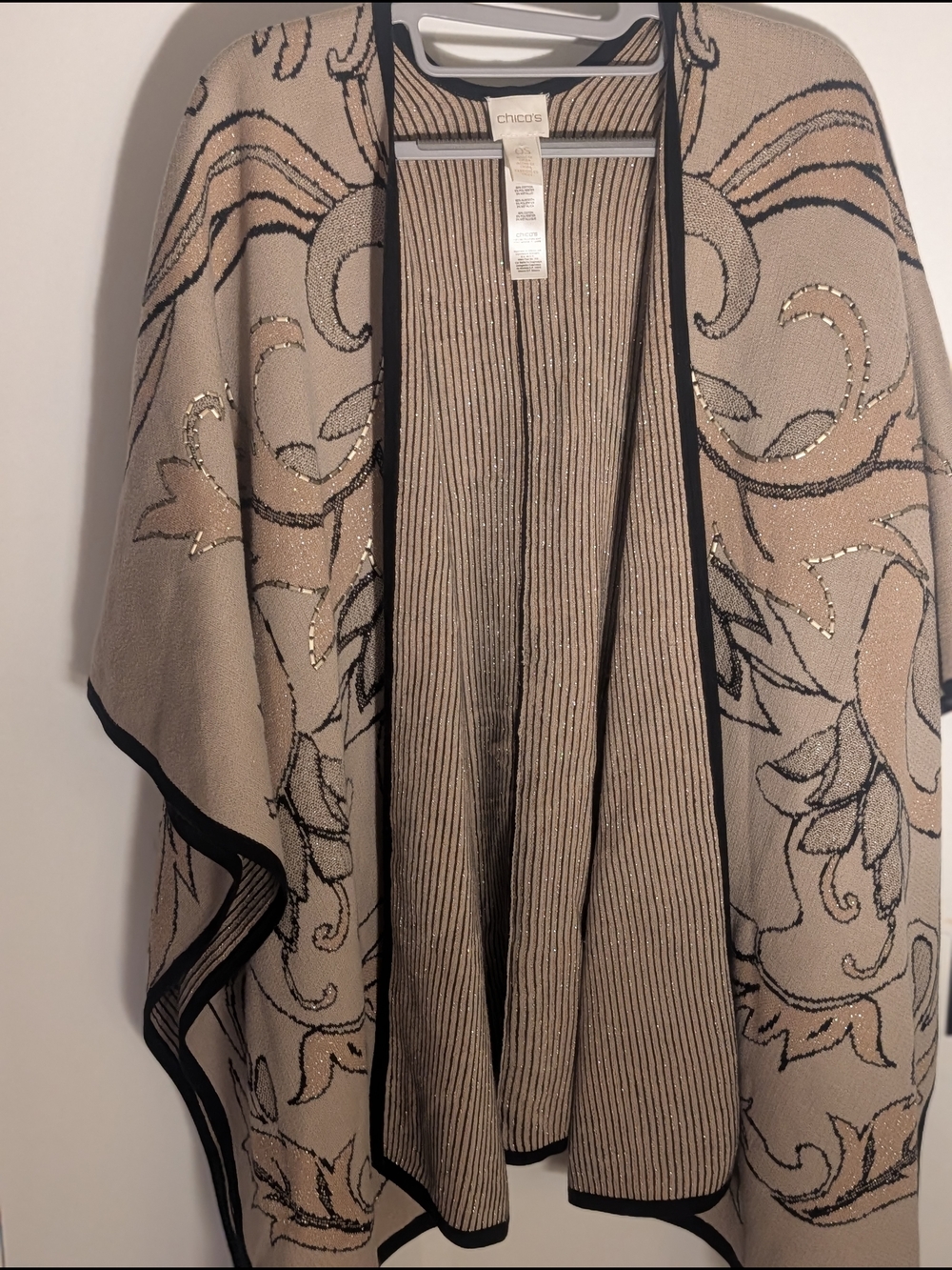 Chico's Beige & Black Embellished Knit Poncho